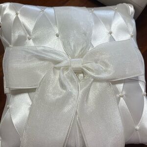 Chic White Satin Pillow with Bow